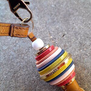 12 inch Brown Leather Bohemian Fossil Tassel Keychain Purse